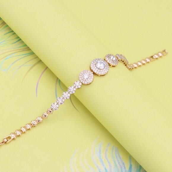 "Elegant Round CZ Halo Rose Gold Bracelet with Pave Accents, XPBL0934 - Picture 6 of 12